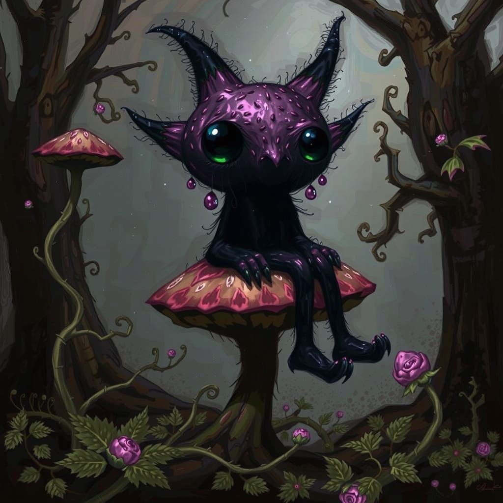 Mystical Blackberry Creature in Dreamlike Forest