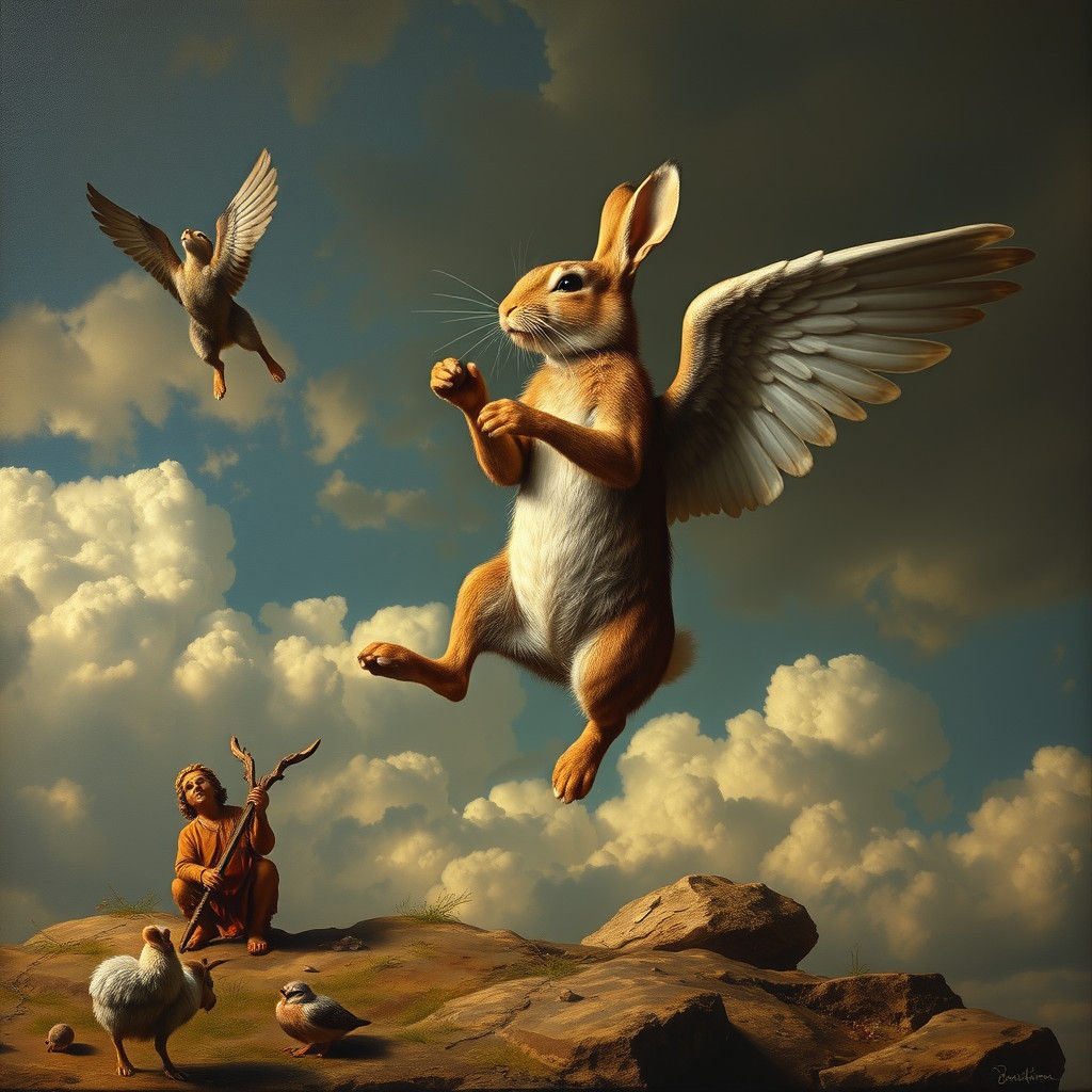 Winged Rabbit Dances in the Sky: A Surreal Masterpiece