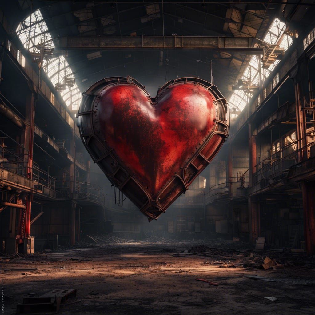 Recycled Metal Heart in Abandoned Factory