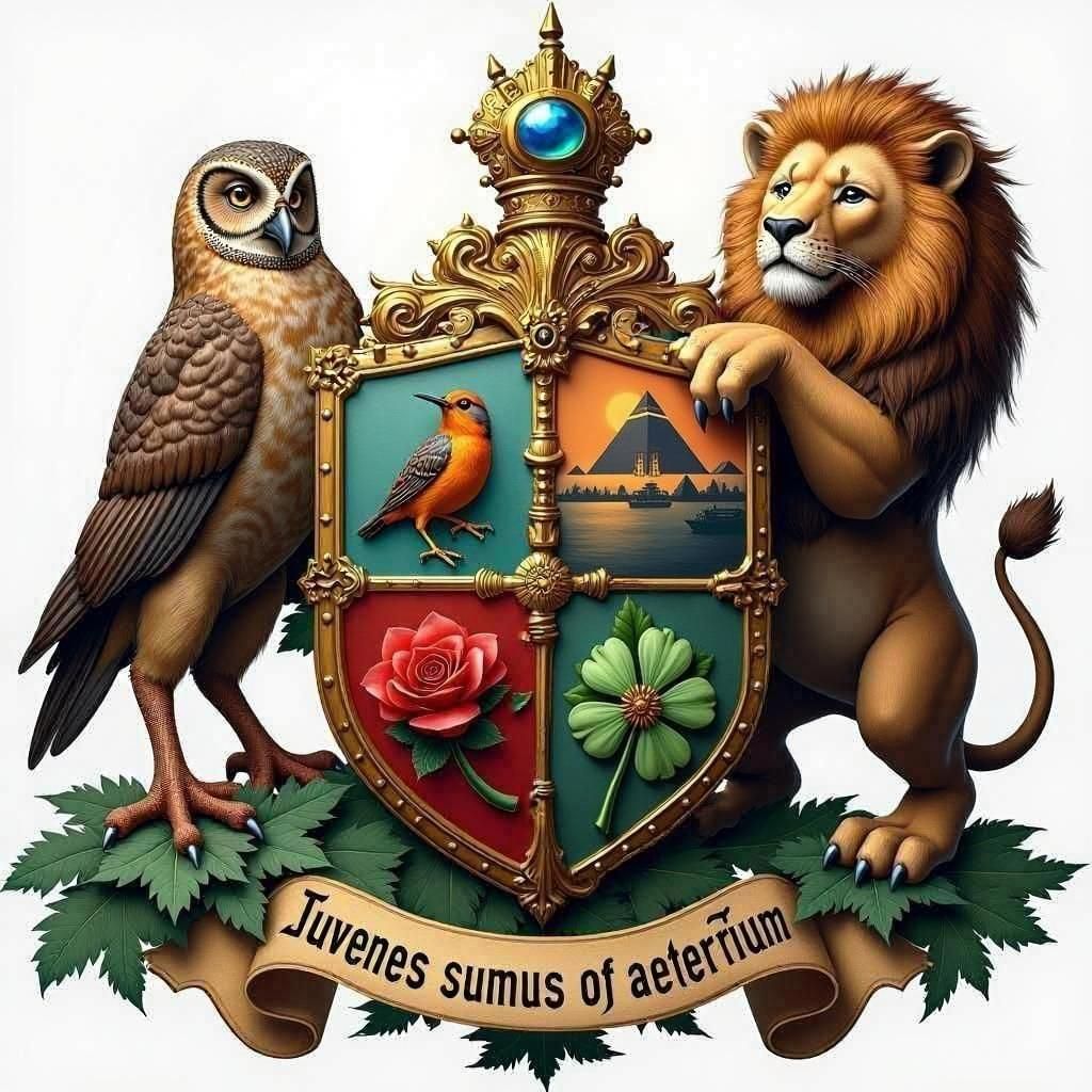 Family Coat of Arms with Lion and Owl