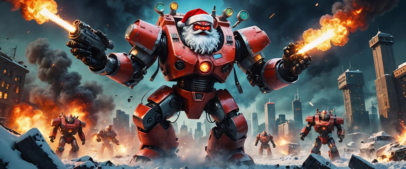Evil Robot Santa Claus World Destruction in 4K