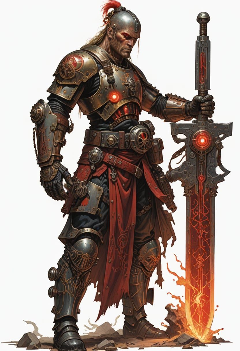 Steampunk Space Viking Warrior with Bioluminescent Sword