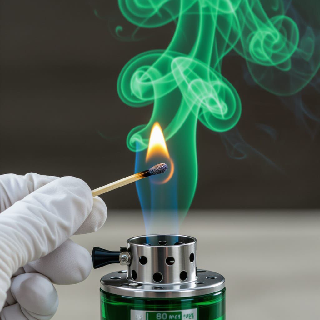 Hand in White Glove Lights Match, Green Smoke Rises