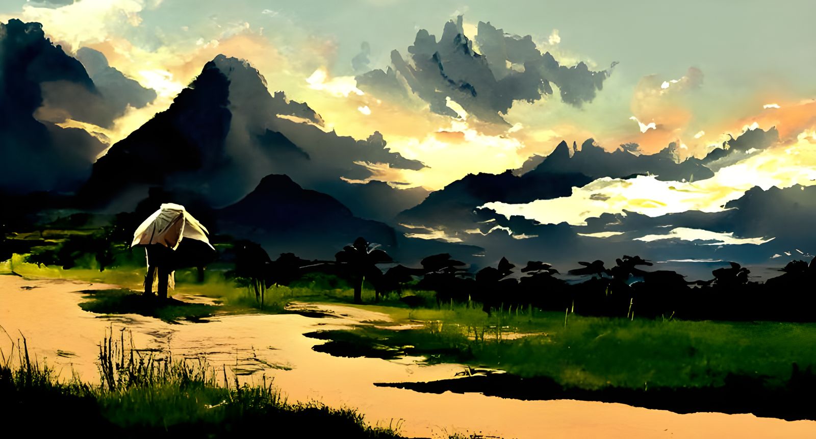 African Landscape with Kilimanjaro at Sunset