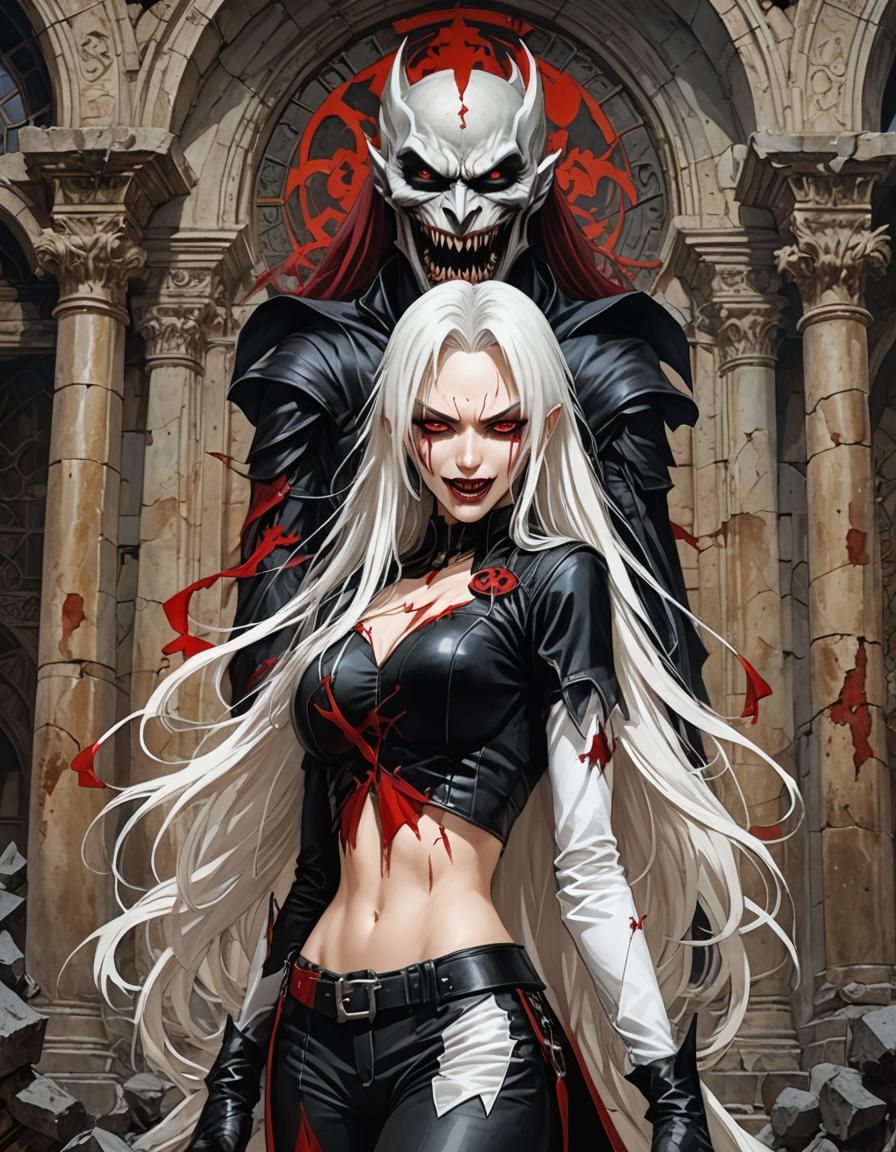 Anime Villain in Ruined Palace, Milo Manara Style