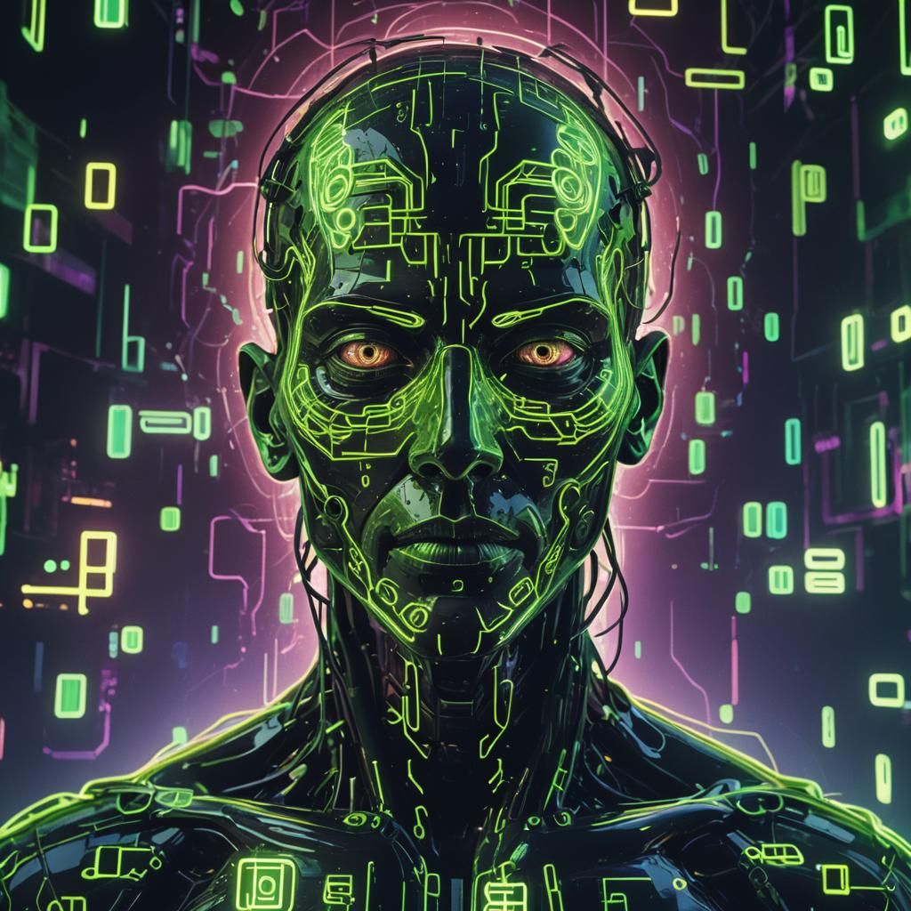 Cryptic Symbol Humanoid in Dystopian Glitch Art