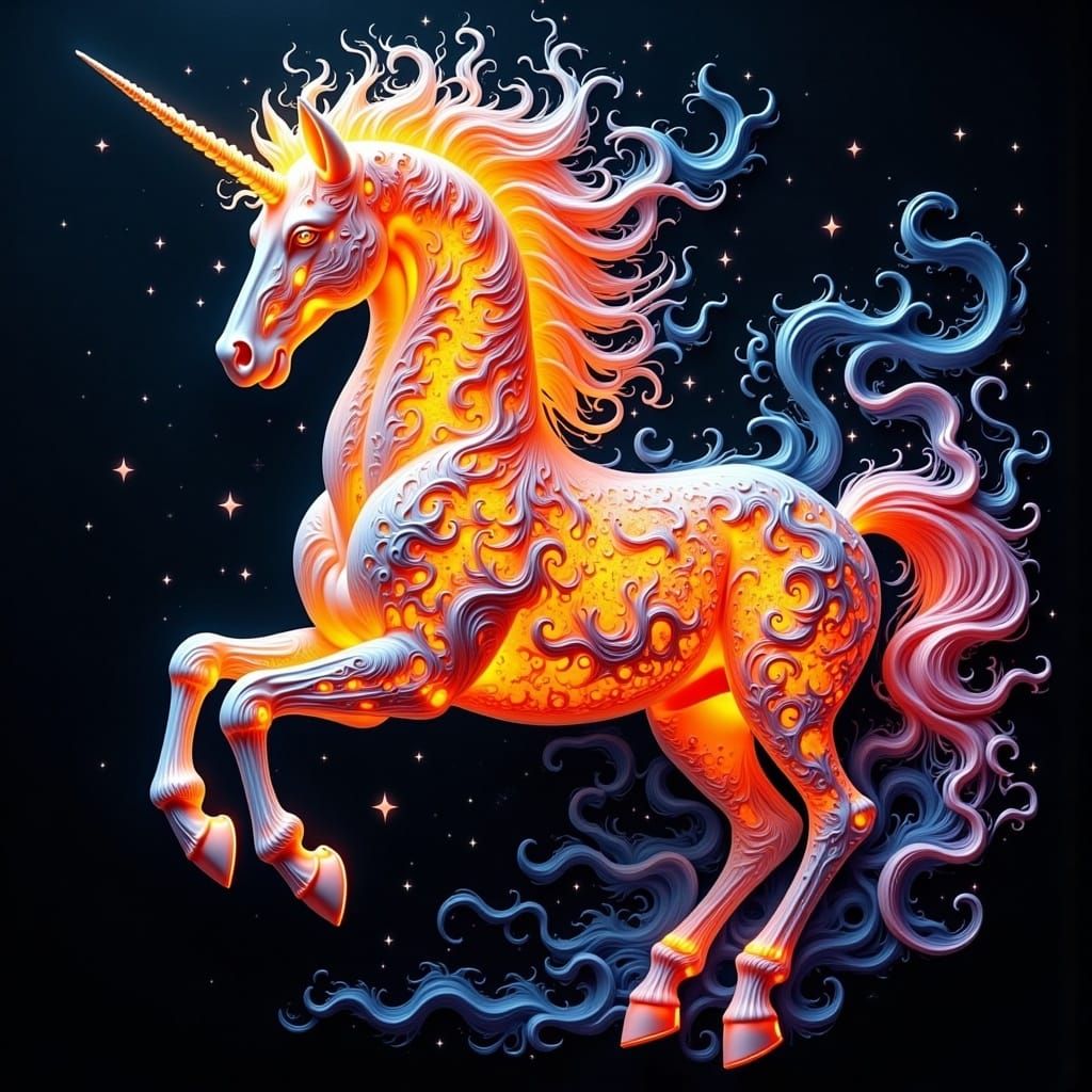 Surreal Unicorn Emerges from Swirling Flames