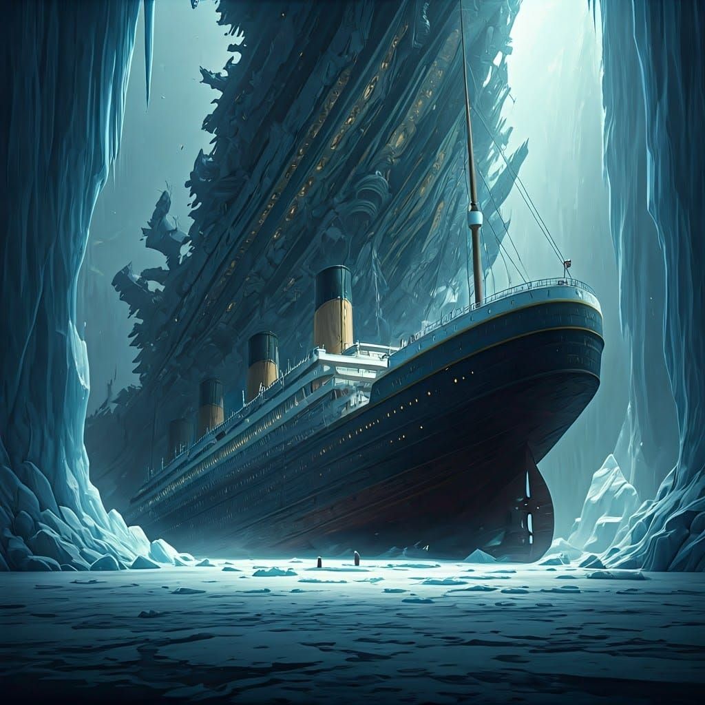 Wreck of Titanic-like Ship on Icy Seabed