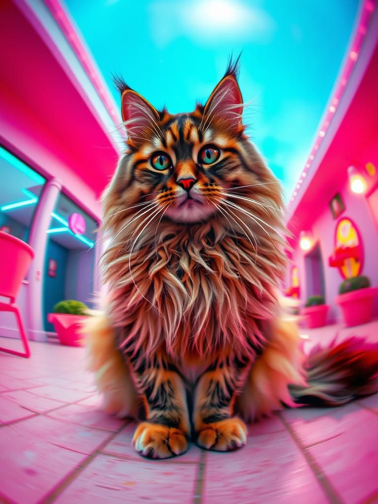 Majestic Mainecoon Cat in Surreal Danish Pastel Setting