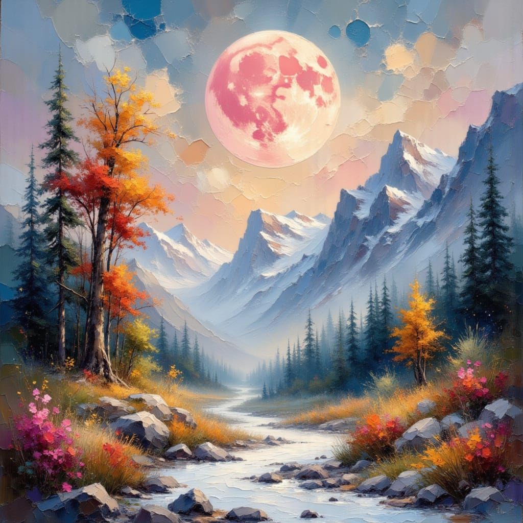 Pearly Moon Over Autumnal Landscape