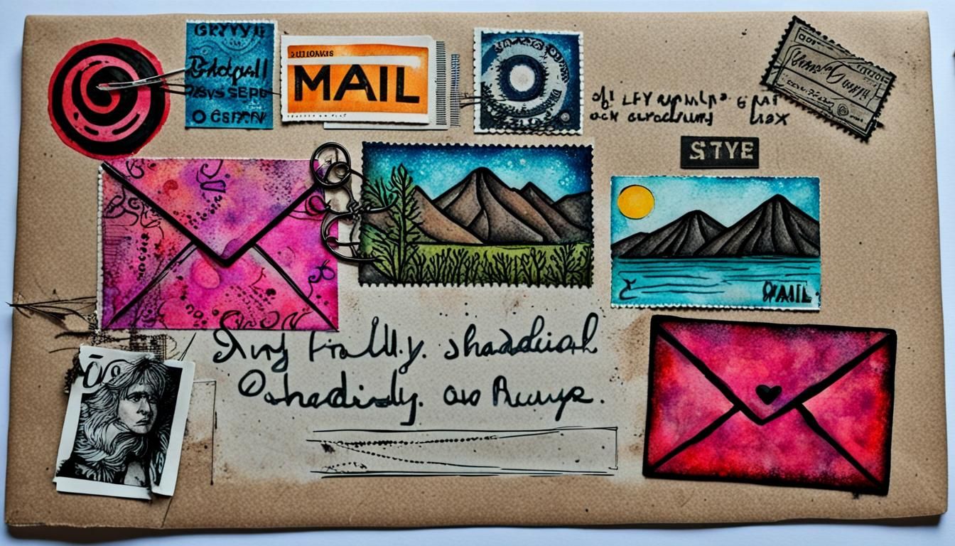 Abstract Mail Art Collage with Mixed Media Elements
