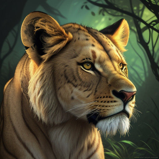 Majestic Lion Cub in Lush Greenery, Hyper-Realistic Concept....