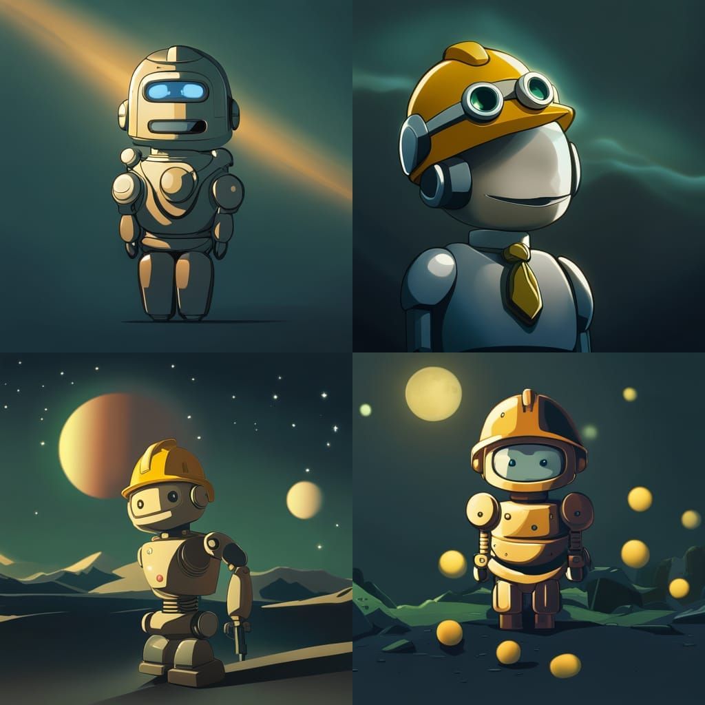 Ghibli Style Cute Robot in Space Landscape