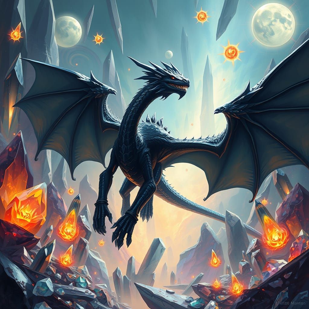 Colossal Dragon Soars in Ethereal Crystal Dimension