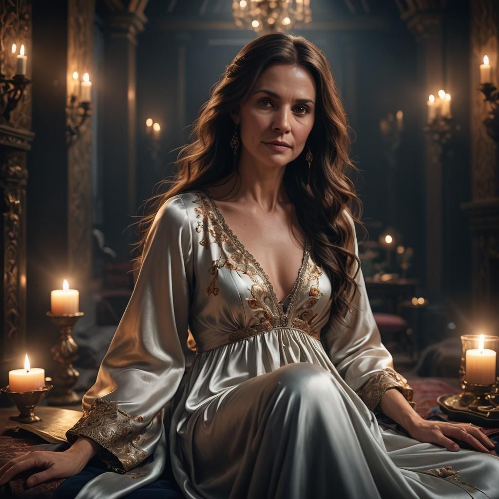 Elegant Woman in Candlelight: A Matte Painting