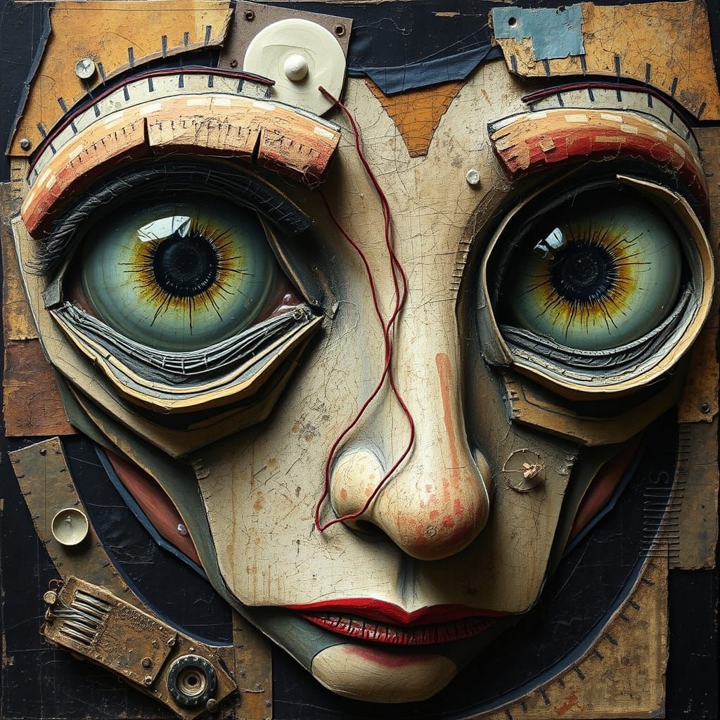 Surreal Mixed Media Portrait with Big Eyes