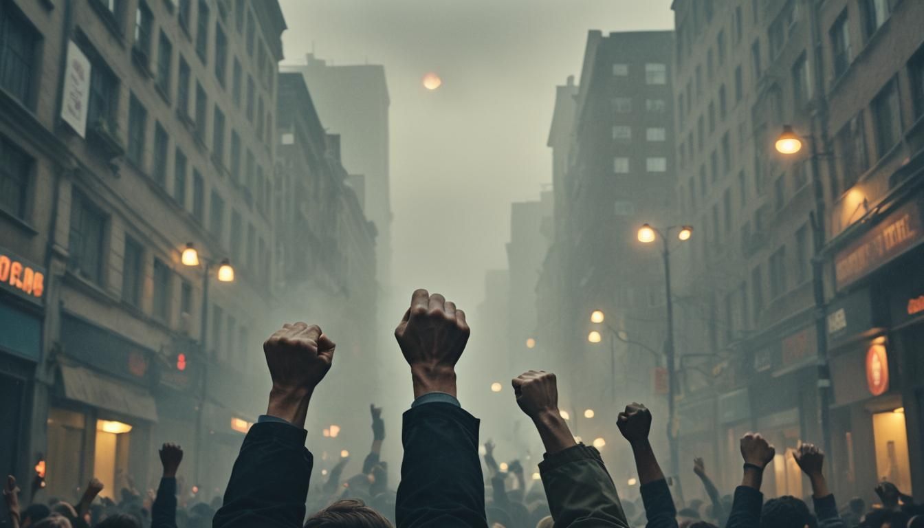 Fists Rain Down on Foggy City Street
