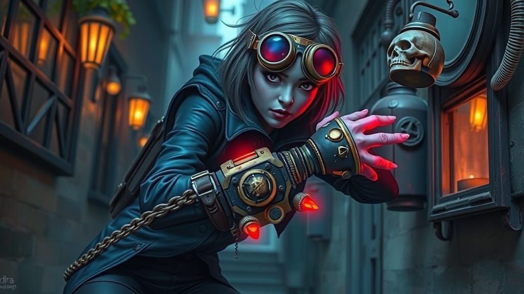 Gothic Steampunk Warrior in Industrial-Mystical Hues