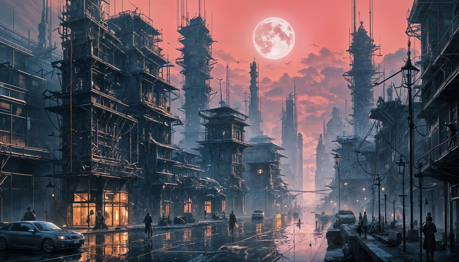 Solar Steampunk Metropolis at Dusk