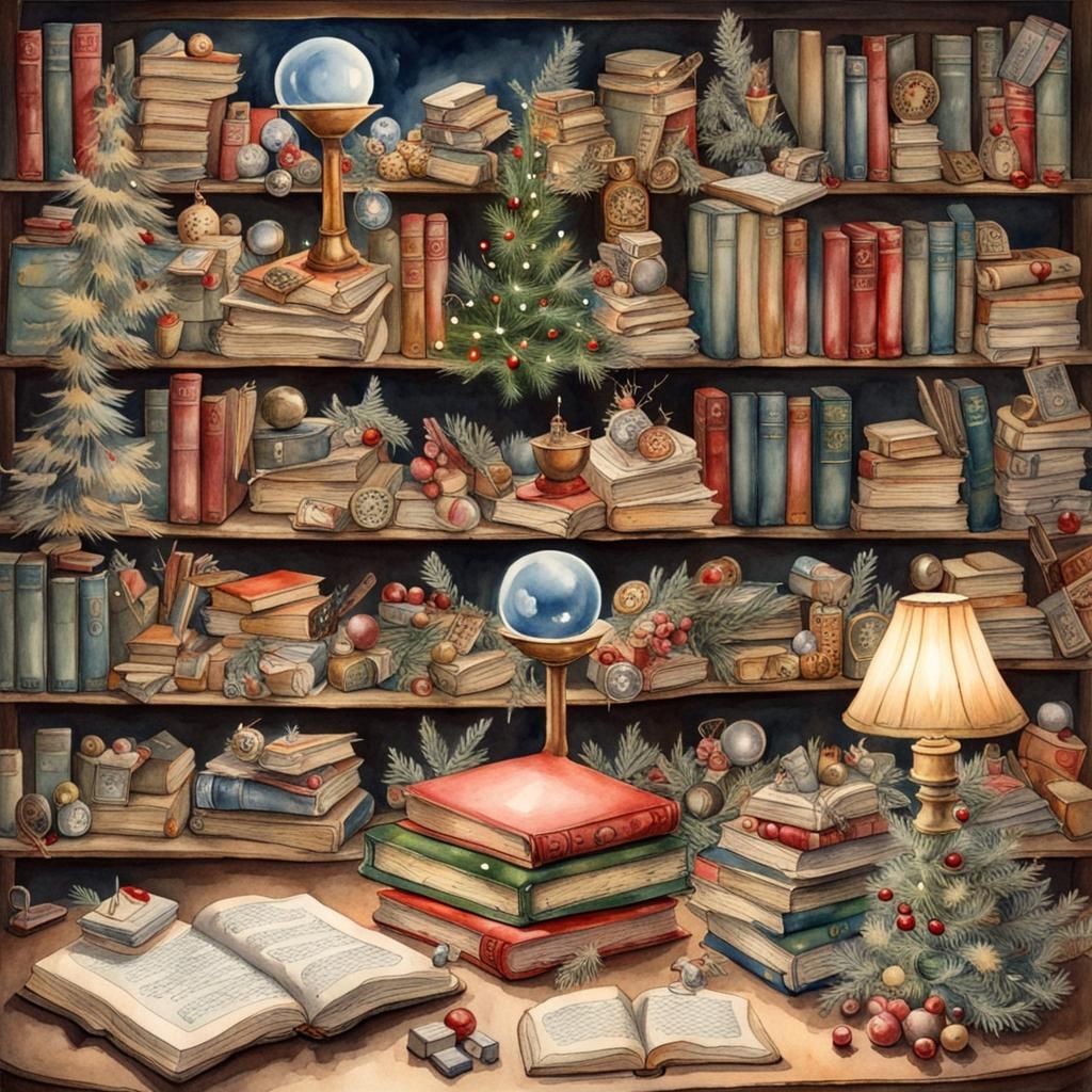 Surreal Christmas Books in Watercolor