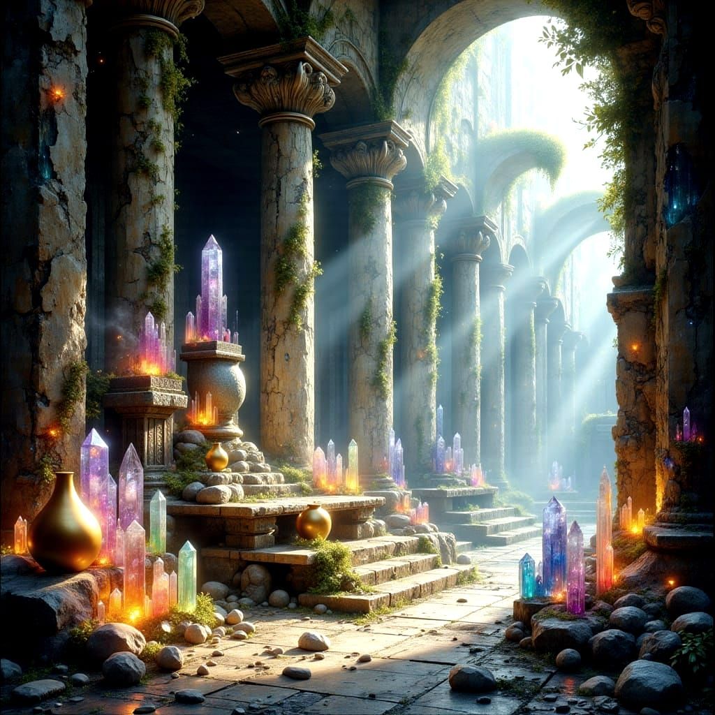 Enchanted Atlantean Temple Ruins with Crystalline Details