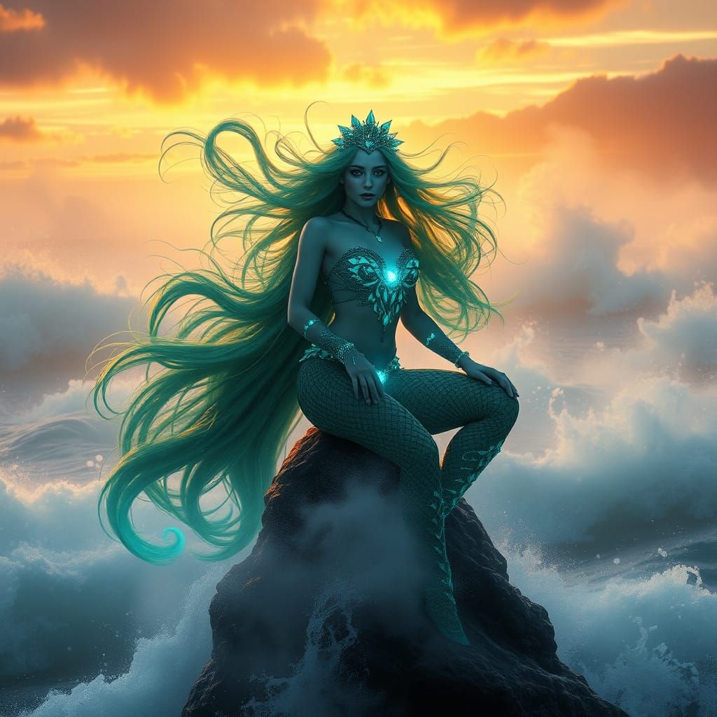 Mystical Siren in Fantasy Landscape