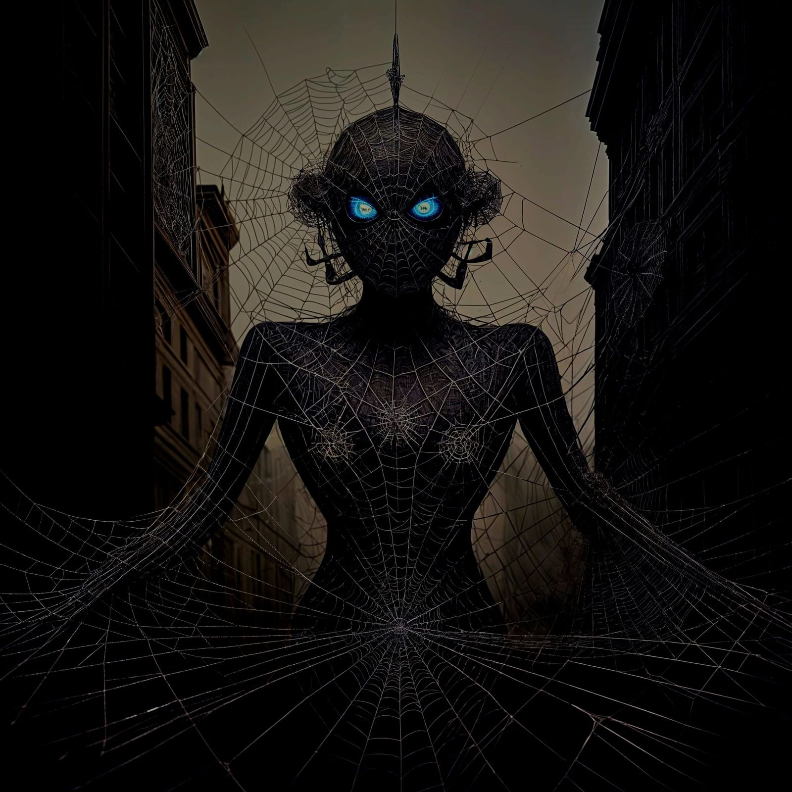 Surreal Cityscape Double Exposure as Spiderweb Architecture