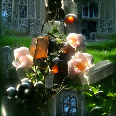 Gothic Churchyard Corner with Roses and Coffin