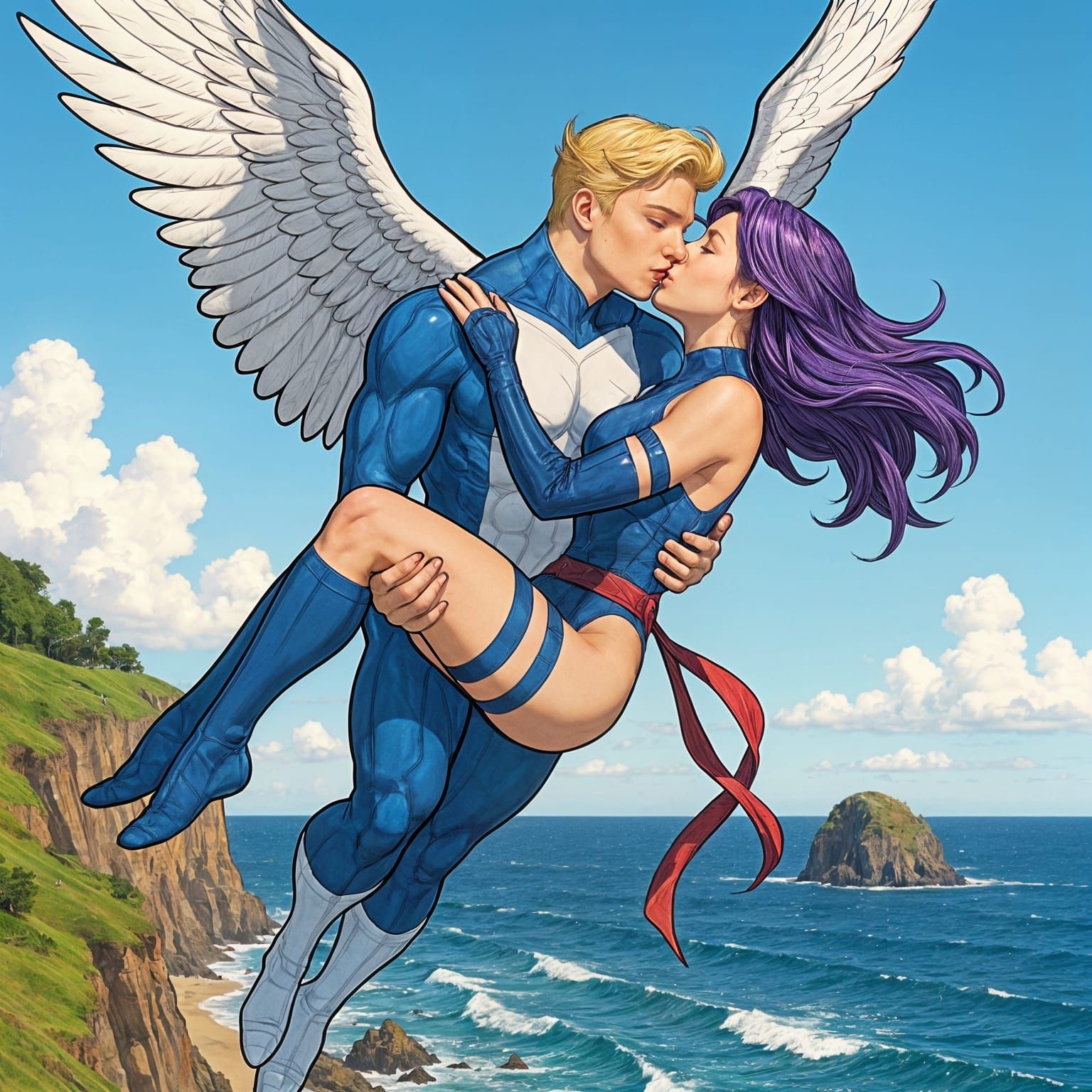 Angel and Psylocke Kiss Above Oregon Coast
