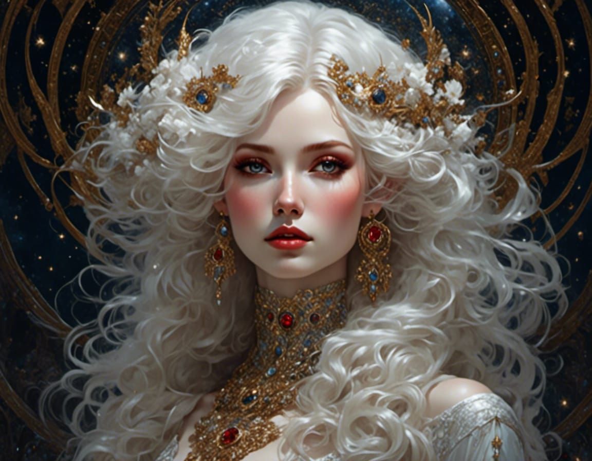 Fallen Star: Red-Haired Goddess in Rococo Style