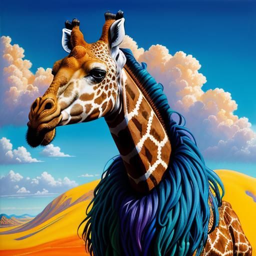 Surreal Teddy Giraffe Portrait in Dream Landscape