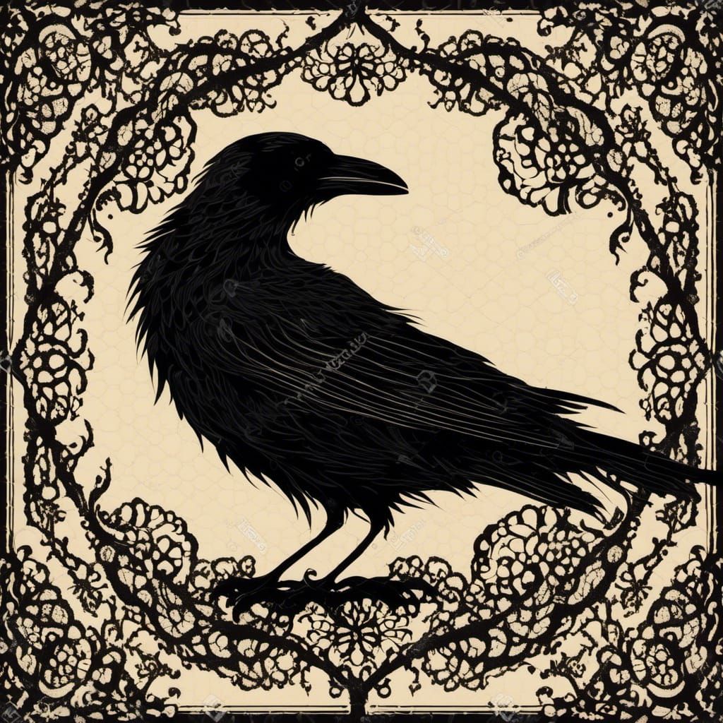 Lace Raven Silhouette in Vintage Style