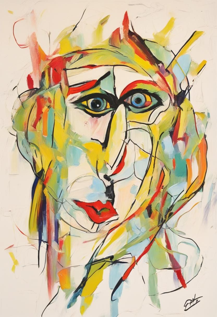 Colorful Expressionist Portrait with Abstract Lines