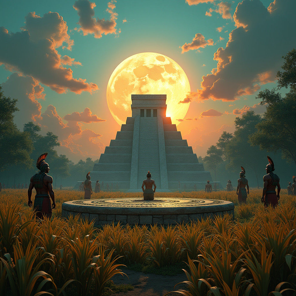 Aztec Warriors Guard Calendar at Dawn: A Digital Painting