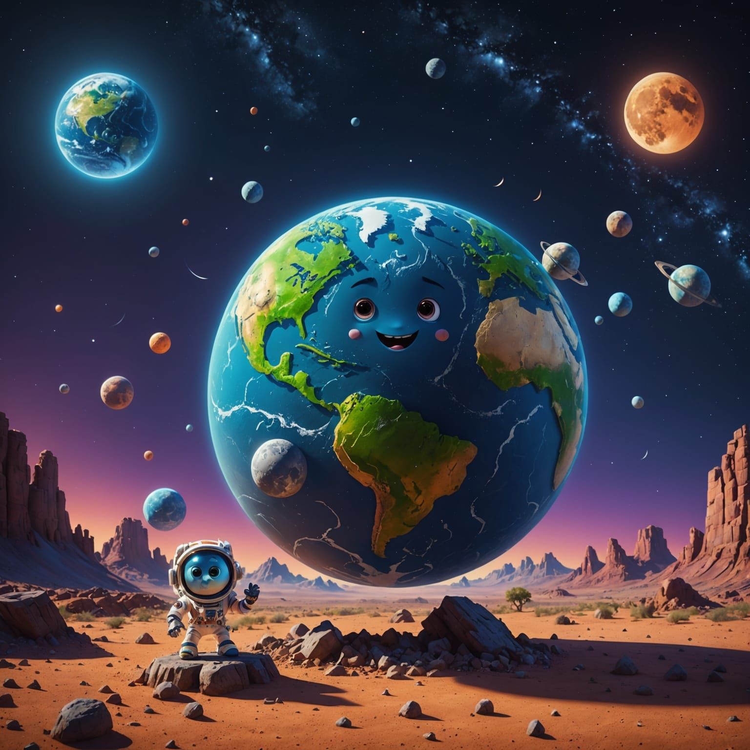 Earth and Moon Playful 3D Digital Art