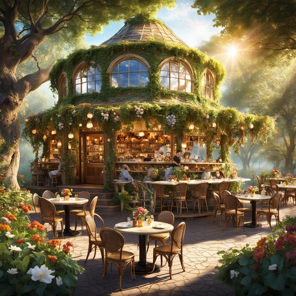 Enchanting Woodland Cafe with Flower Coffee Cups