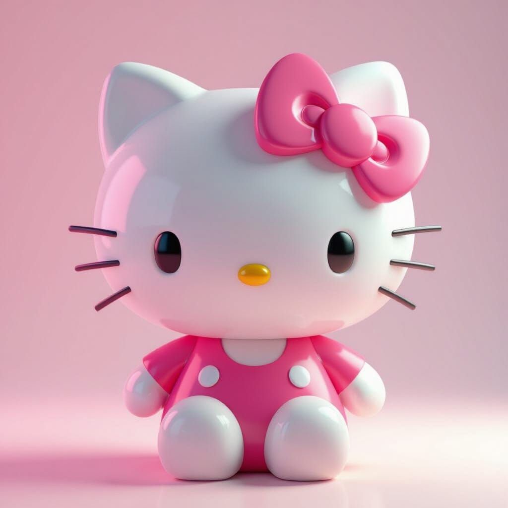 Cheerful Hello Kitty Portrait in Glossy 3D Style