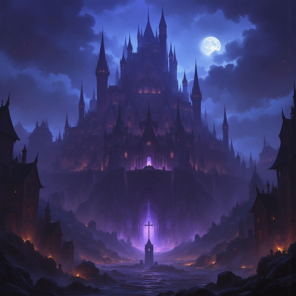Eerie Dark Fantasy Kingdom at Night