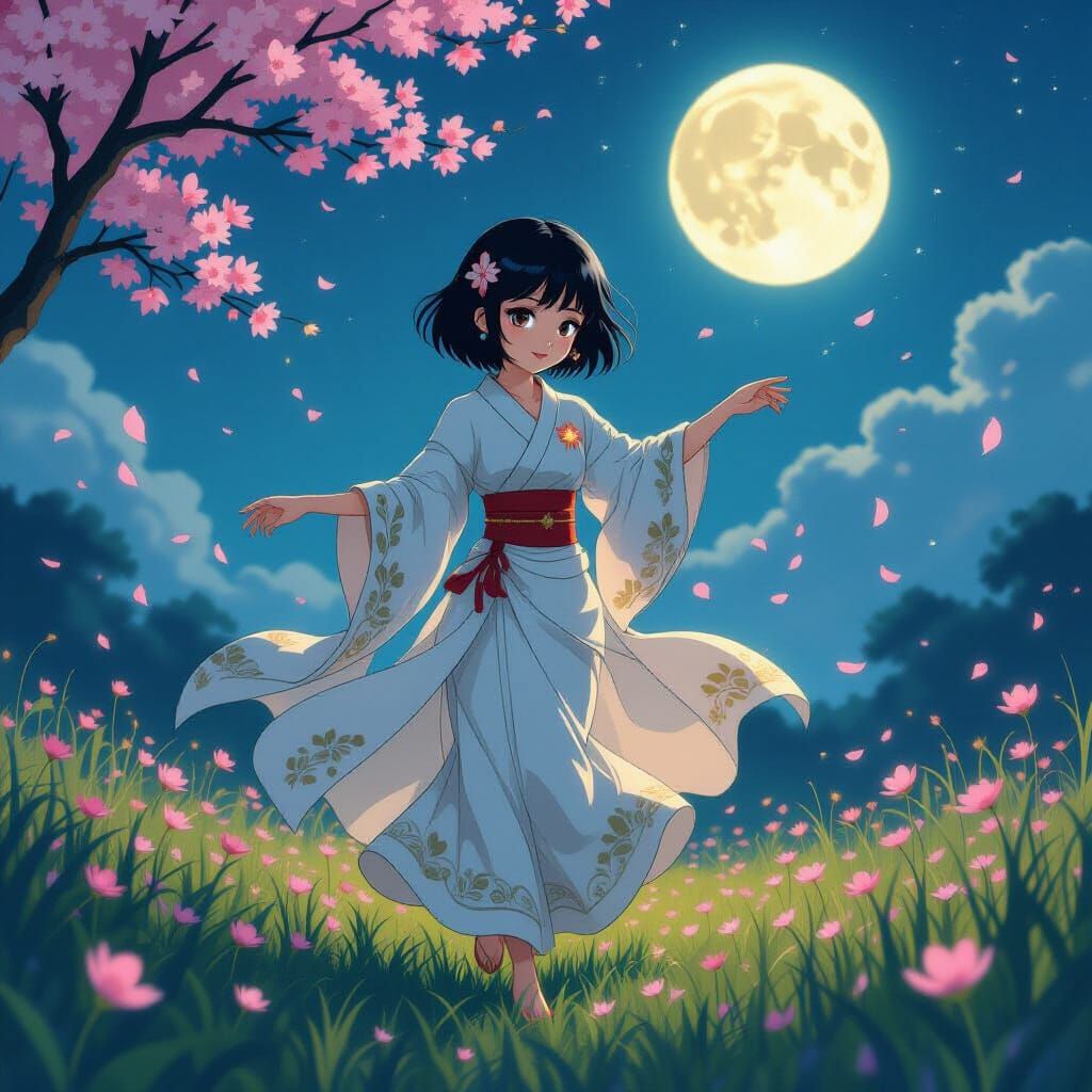 Anime Thai Spirit Dances Under Bioluminescent Moon