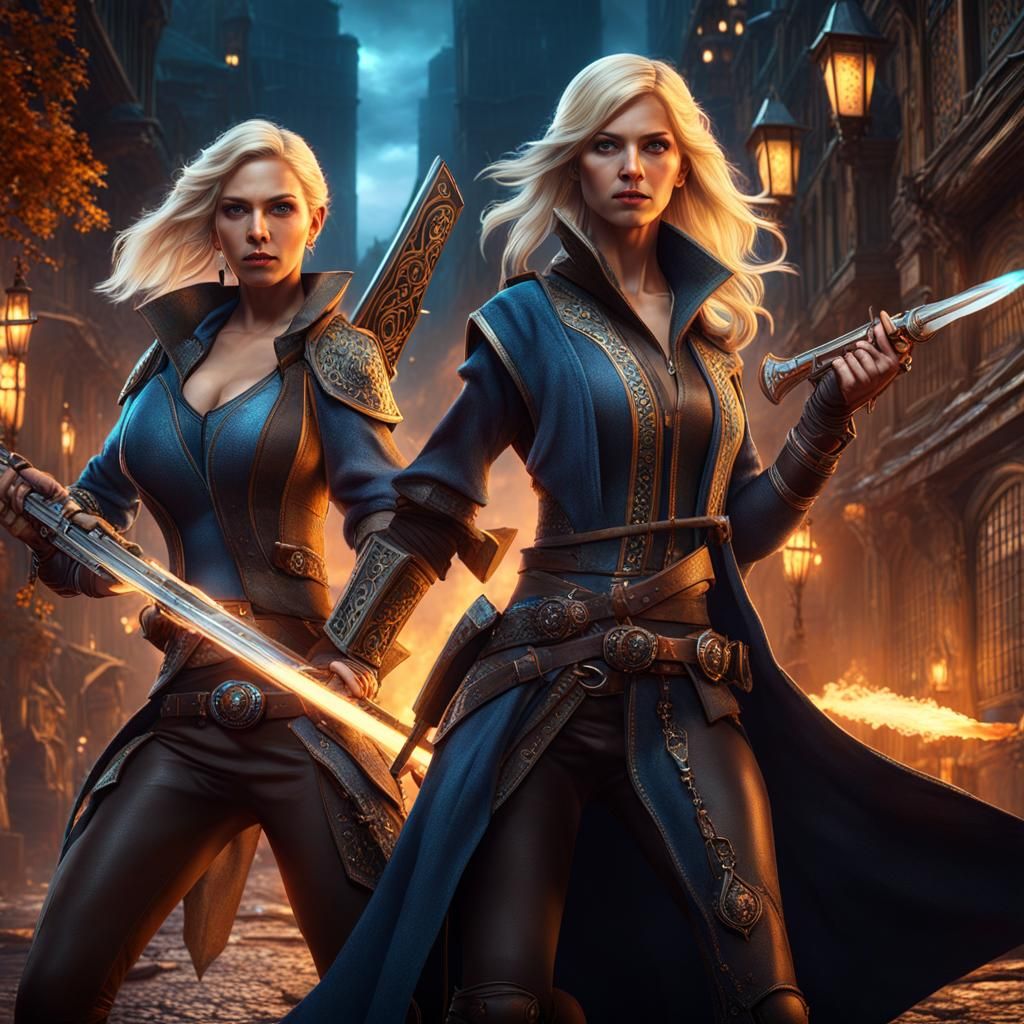 Fantasy Women Warriors in a City Environment