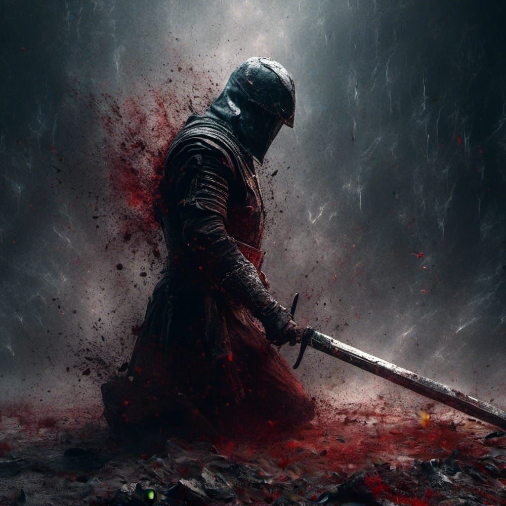 Medieval Warrior Disintegrating in Macabre Energy