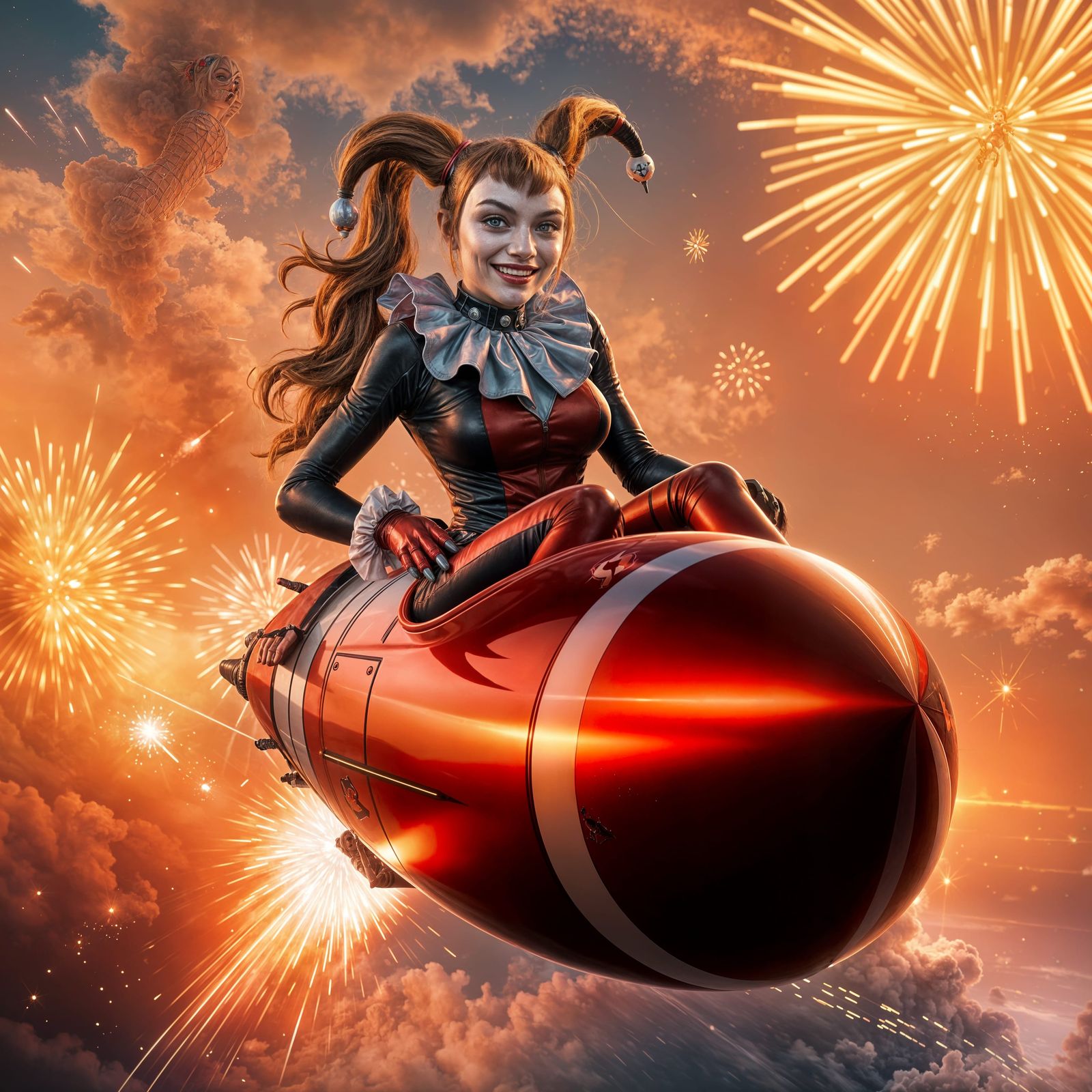 Hyperrealistic Harley Quinn Blasts Off in Fiery Rocket