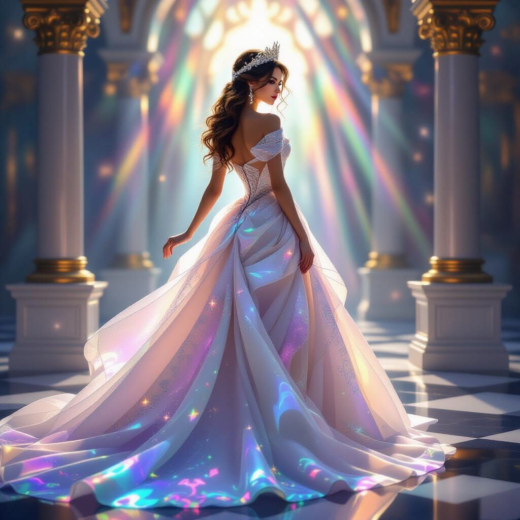 Radiant Princess in Luminescent Rainbow Gown