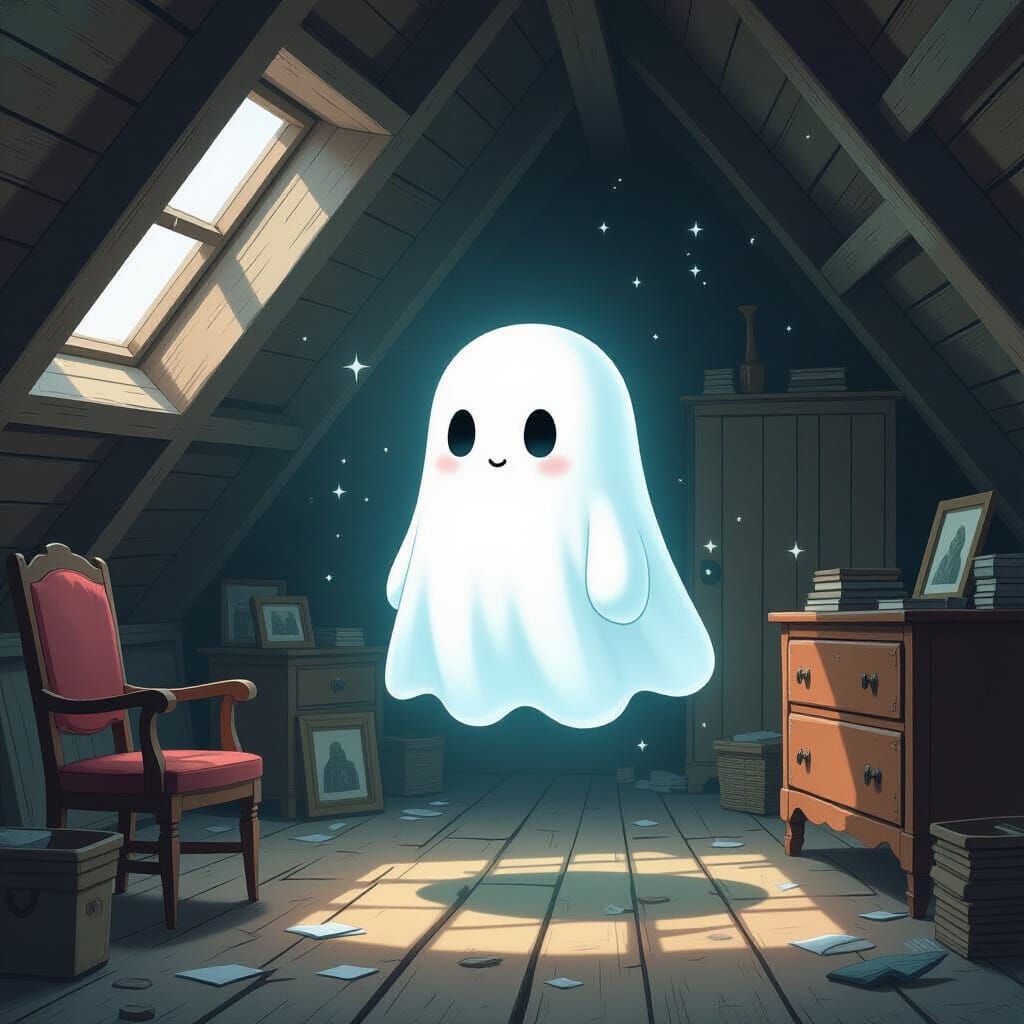 Adorable Ethereal Ghost in Abandoned Attic