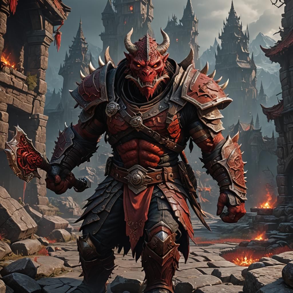 Muscular Red Dragonborn Barbarian Rogue in Detailed Digital ...