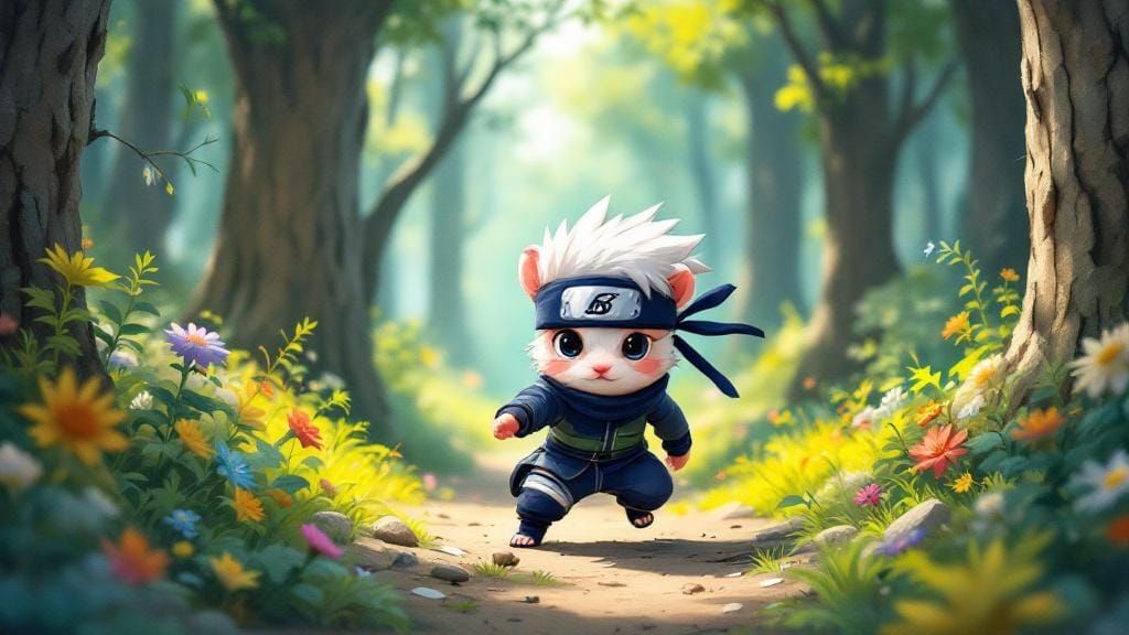 Kakashi Hatake from Naruto as a chibi ninja hamster in a for...