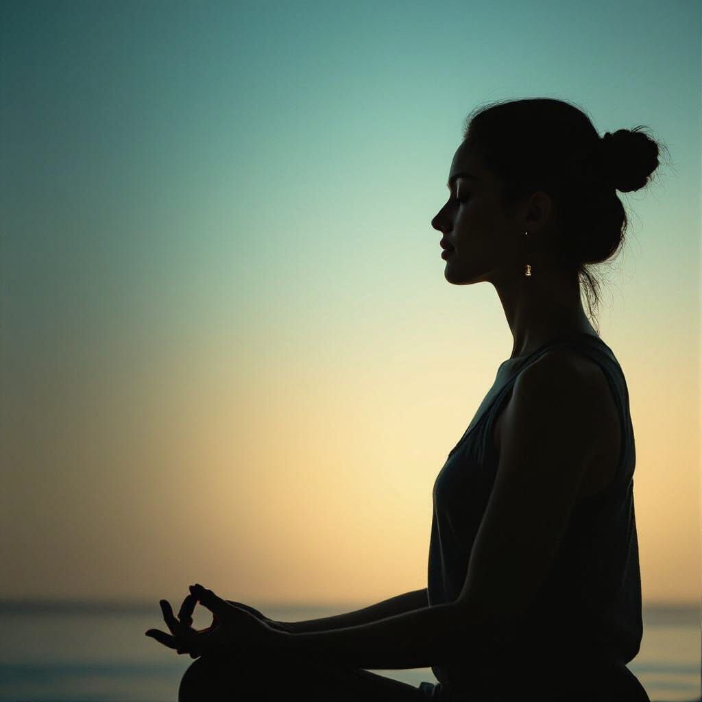Tranquil Yoga Figure in Shadow: A Cinematic Film Still