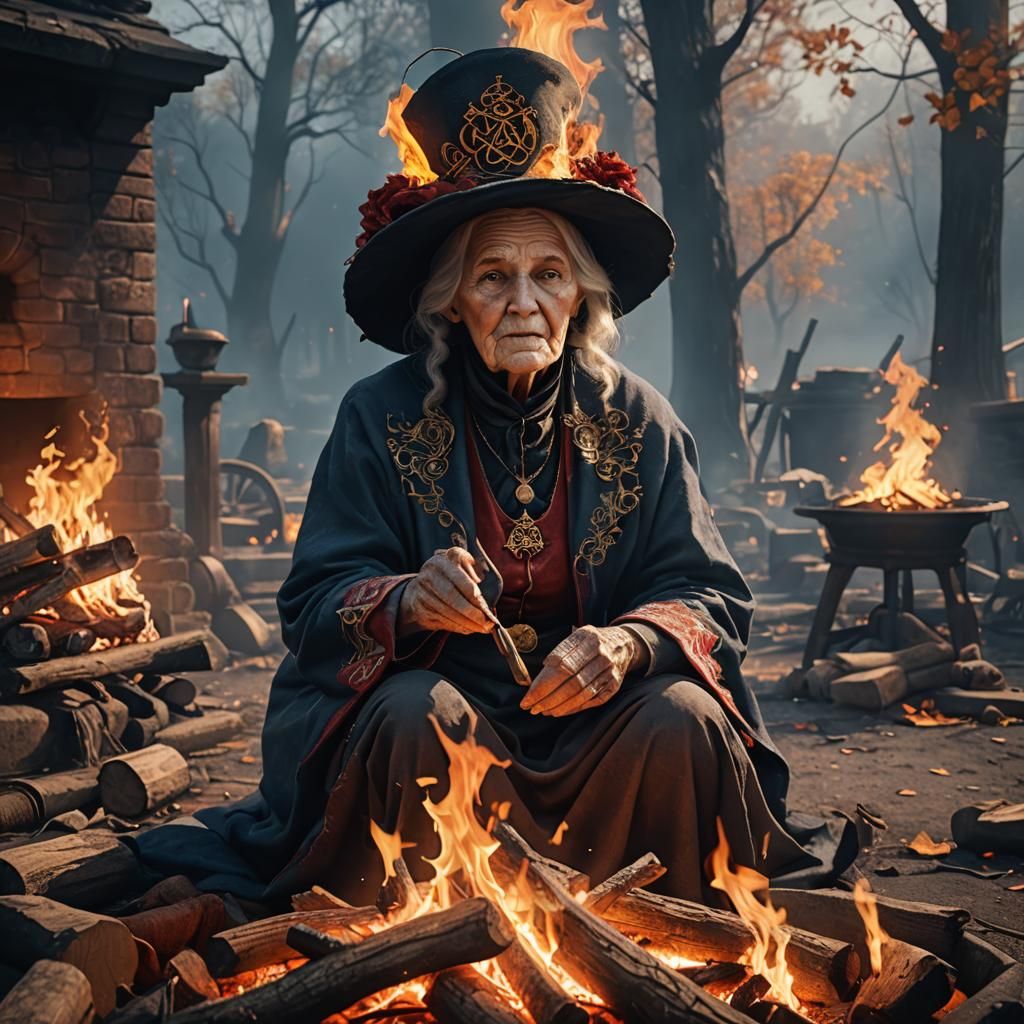 Ghostly Woman by Fire: Detailed Matte Painting