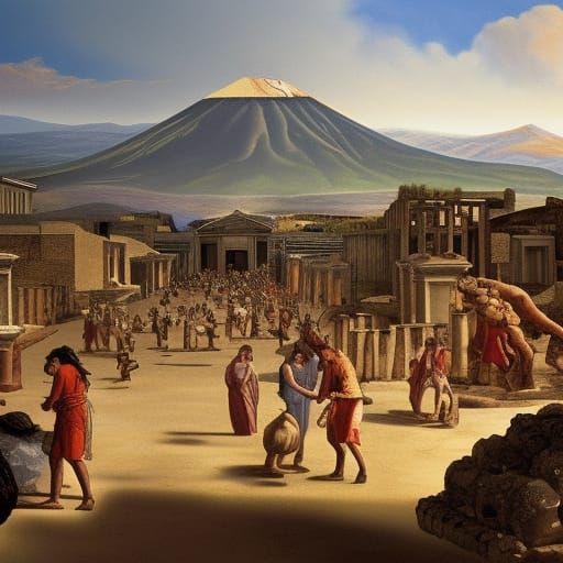Pre-volcano Pompeii, national geographic, realistic, accurate, artist impression,