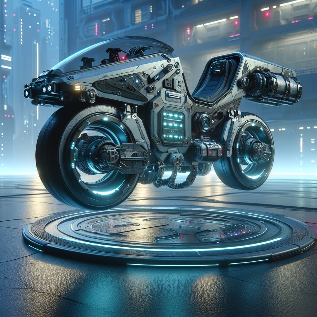 Futuristic Hover Bike in Cyberpunk Cityscape